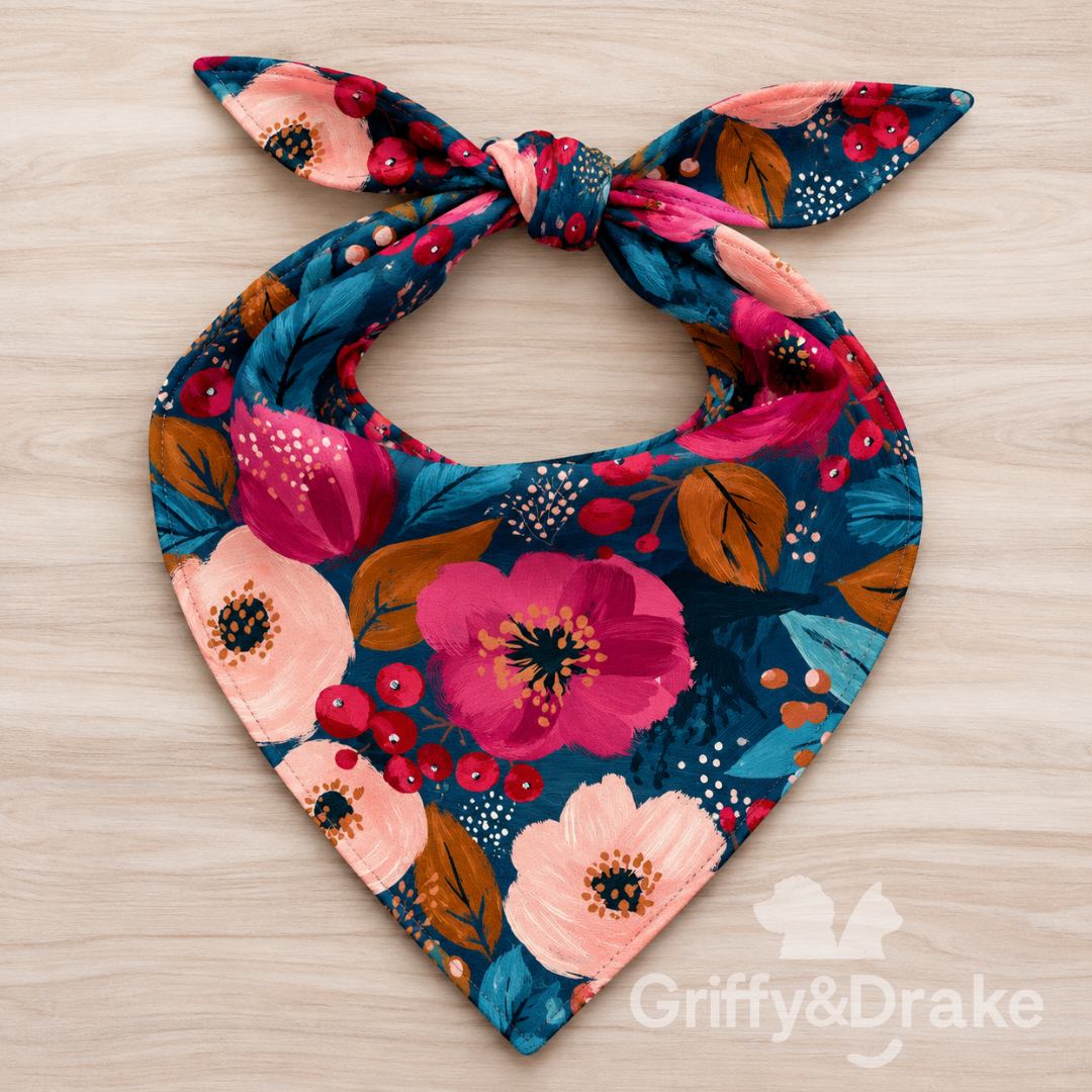 Plaids & Posies-Cranberry Kisses Floral Bandana (Preorder)